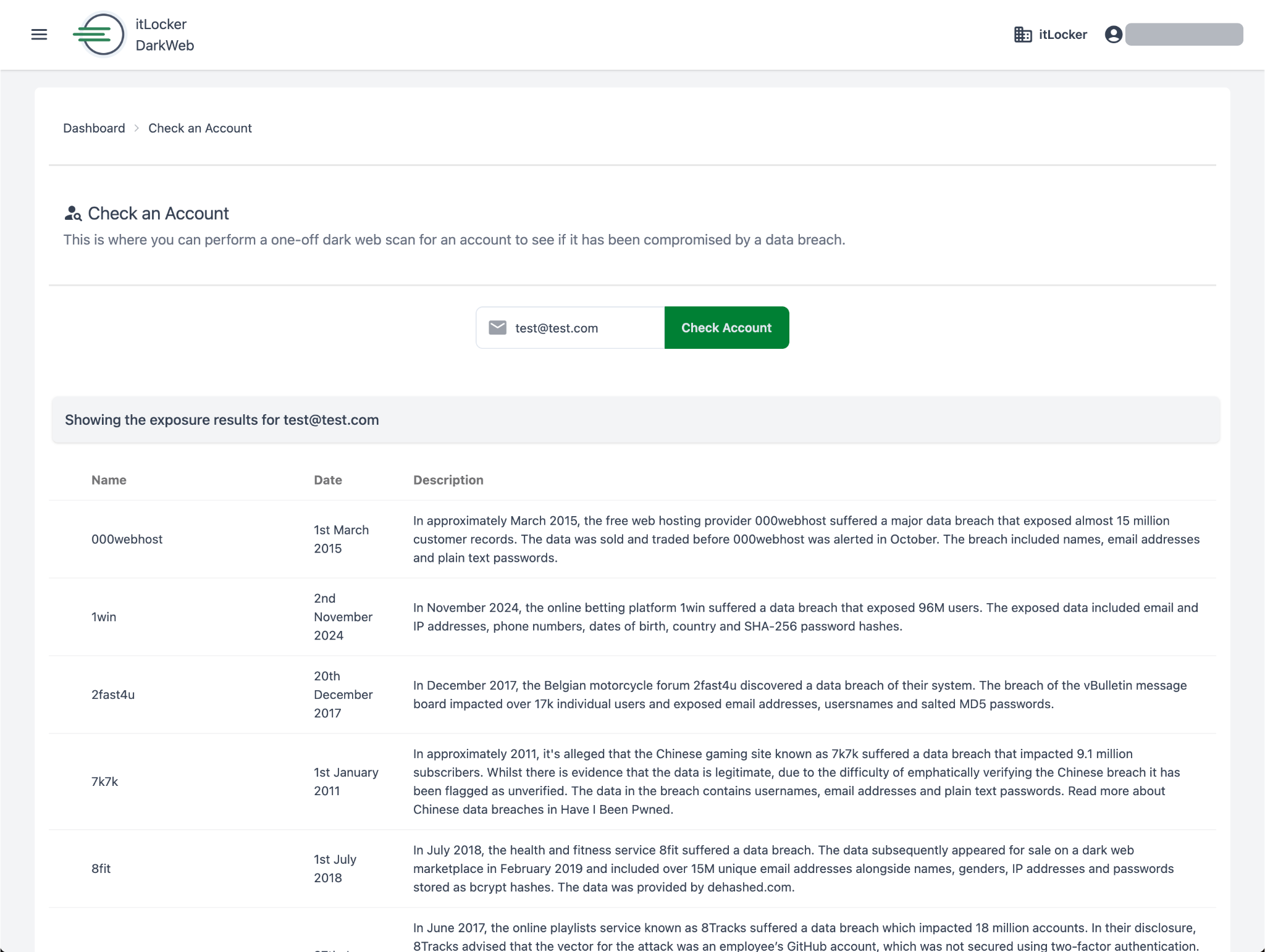 Dark Web Monitoring On Demand Account Threat Scan